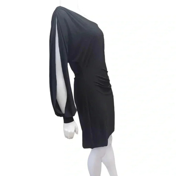 Le Chateau Sexy  One Sleeve Black Stretch Mini Dress Size Large - Picture 3 of 13